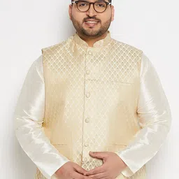 VASTRAMAY Woven Design Mandarin Collar Nehru Jackets-48