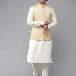 See Designs Men Yellow Ethnic Motifs Pure Silk Kurta with Pyjamas-picture-58