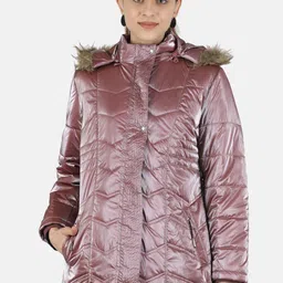 Monte Carlo Women Pink Lightweight Longline Cotton Parka Jacket with Faux Fur Trim-image-78