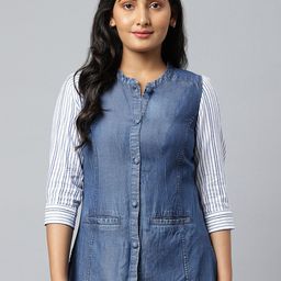 AURELIA Women Blue Washed Denim Jacket-51