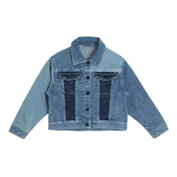 Pepe Jeans Girls Blue Crop Denim Jacket With Patchwork-picture-41