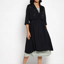 W Women Black Embroidered Longline Tailored Jacket-picture-18