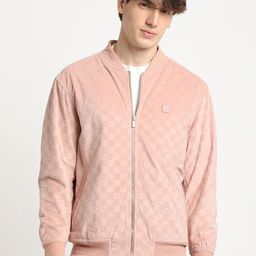 THE BEAR HOUSE Self Design Stand Collar Windcheater Bomber Jacket-10