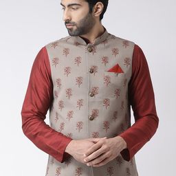 KISAH Printed Mandarin Collar Sleeveless Nehru Jacket-image-34