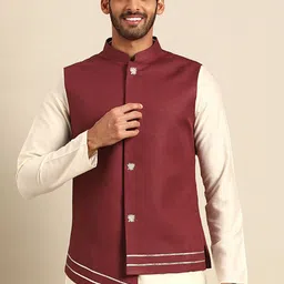 KISAH Men Maroon Solid Nehru Jacket-image-68