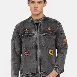 VOXATI Men Grey Washed Crop Denim Jacket-image-88