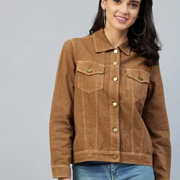 StyleStone Women Brown Washed Crop Denim Jacket-image-11