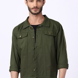 VOXATI Men Olive Green Crop Denim Jacket-image-0