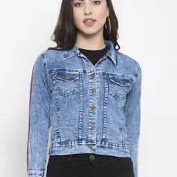 VOXATI Women Washed Crop Cotton Denim Jacket-image-60