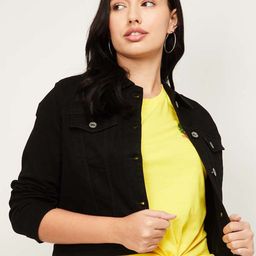 Xpose Women Black Solid Crop Denim Jacket-image-102