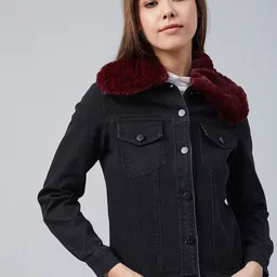 StyleStone Women Black Washed Crop Outdoor Denim Jacket-picture-17