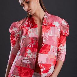 FUGA Women Floral Printed Shawl Collar Open Front Jacket-18