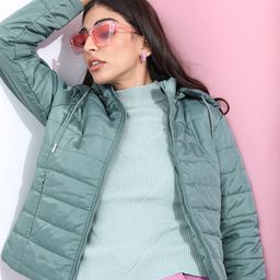 Tokyo Talkies Women Green Hooded Puffer Jacket-image-82