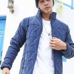 Campus Sutra Blue Mock Collar Windcheater Padded Jacket-picture-51