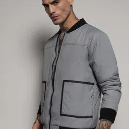 Campus Sutra Men Grey Stand Collar Windcheater Puffer Jacket-6