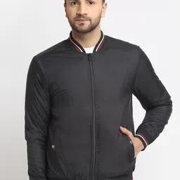 HOUSE OF VEDAS Men Black Striped Lightweight Outdoor Bomber Jacket-image-64
