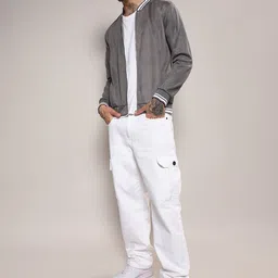 Campus Sutra Grey Stand Collar Windcheater Bomber Jacket-picture-48