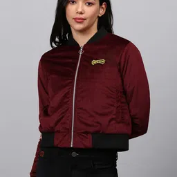 Campus Sutra Women Maroon Windcheater Crop Outdoor Padded Jacket-picture-31