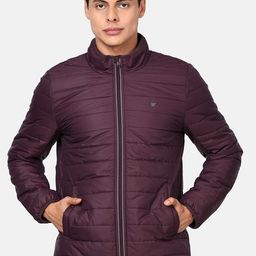 t-base Men Burgundy Solid Windcheater Puffer Jacket-image-54