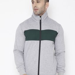 CHKOKKO Men Grey & Green Colourblocked Insulator Sporty Jacket-image-64
