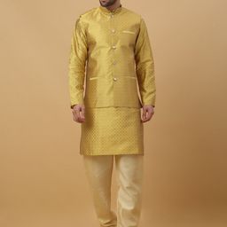KRAFT INDIA Mandarin Collar Long Sleeves Regular Kurta With Churidar & Jacket-image-33