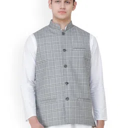 Exotic India Double Checked Pattern Nehru Jacket-picture-58