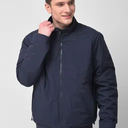 Woodland Men Blue Water Resistant Bomber Jacket-picture-30