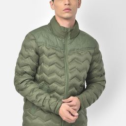 Woodland Men Olive Green Camouflage Water Resistant Puffer Jacket-image-96