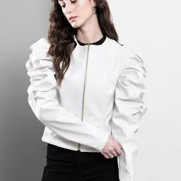 TANDUL Women Cotton Lightweight Crop Bomber with Patchwork Jacket-image-61