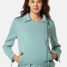 Campus Sutra Women Green Windcheater Bomber with Patchwork Jacket-image-80
