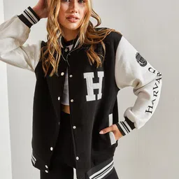 BIANCO LUCCI Printed Spread Collar Varsity Jacket-24