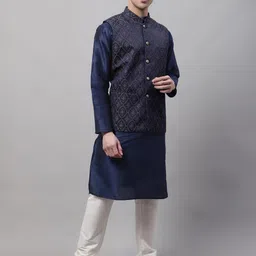 Jompers Men Solid Dupion Silk Long sleeves Kurta & Churidar With Woven Design Nehru Jacket-10