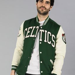 NBA Men Green Boston Celtics Typography Letterman Jacket-image-85