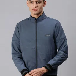 SHOWOFF Men Blue White Typography Bomber Jacket-image-53