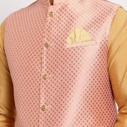 Badoliya & Sons Men Pink & Gold-Coloured Woven Design Nehru Jacket image 5
