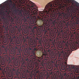 KISAH Woven Design Nehru Jacket With Pocket Square image 5