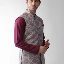 KISAH Men Grey Printed Nehru Jacket image 2