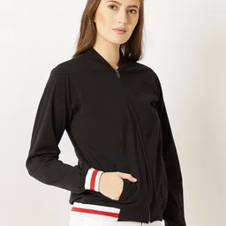 DressBerry Black Mock Collar Bomber Jacket-image-18
