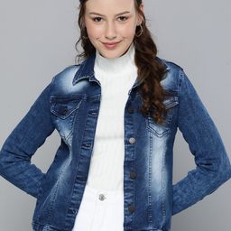 HERE&NOW Women Blue Washed Denim Jacket-image-35
