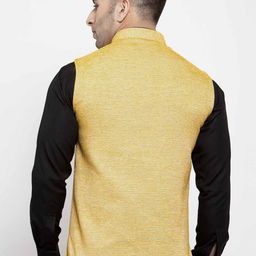 KLOTTHE Men Yellow Woven Design Nehru Jacket With Comes With A Pocket Square image 5