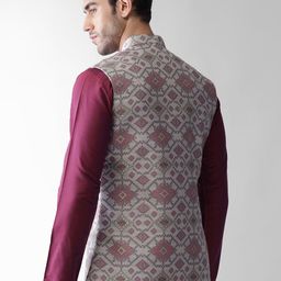 KISAH Men Grey Printed Nehru Jacket image 3