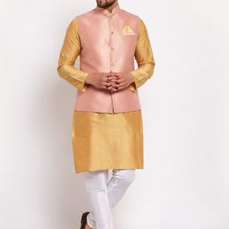 Badoliya & Sons Men Pink & Gold-Coloured Woven Design Nehru Jacket image 2
