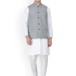 Exotic India Double Checked Pattern Nehru Jacket image 4
