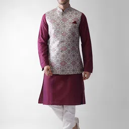 KISAH Men Grey Printed Nehru Jacket image 4