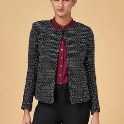Annabelle by Pantaloons Self Design Collarless Open Front Jacket image 4