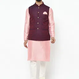 KISAH Woven Design Nehru Jacket With Pocket Square image 2