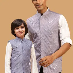 VASTRAMAY Chevron Mirror Work Embroidered Slim-Fit Nehru Jackets-picture-8
