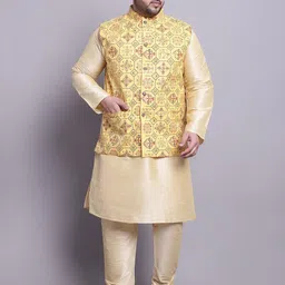 SOJANYA PLUS Plus Size Dupion Silk Straight Kurta With Pyjamas & Printed Nehru Jacket-94