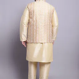 SOJANYA PLUS Plus Size Thread Work Silk Kurta With Pyjamas & Embroidered Nehru Jacket image 2