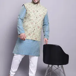 SOJANYA PLUS Woven Design Mandarin Collar Kurta With Pyjama & Nehru Jacket-picture-30